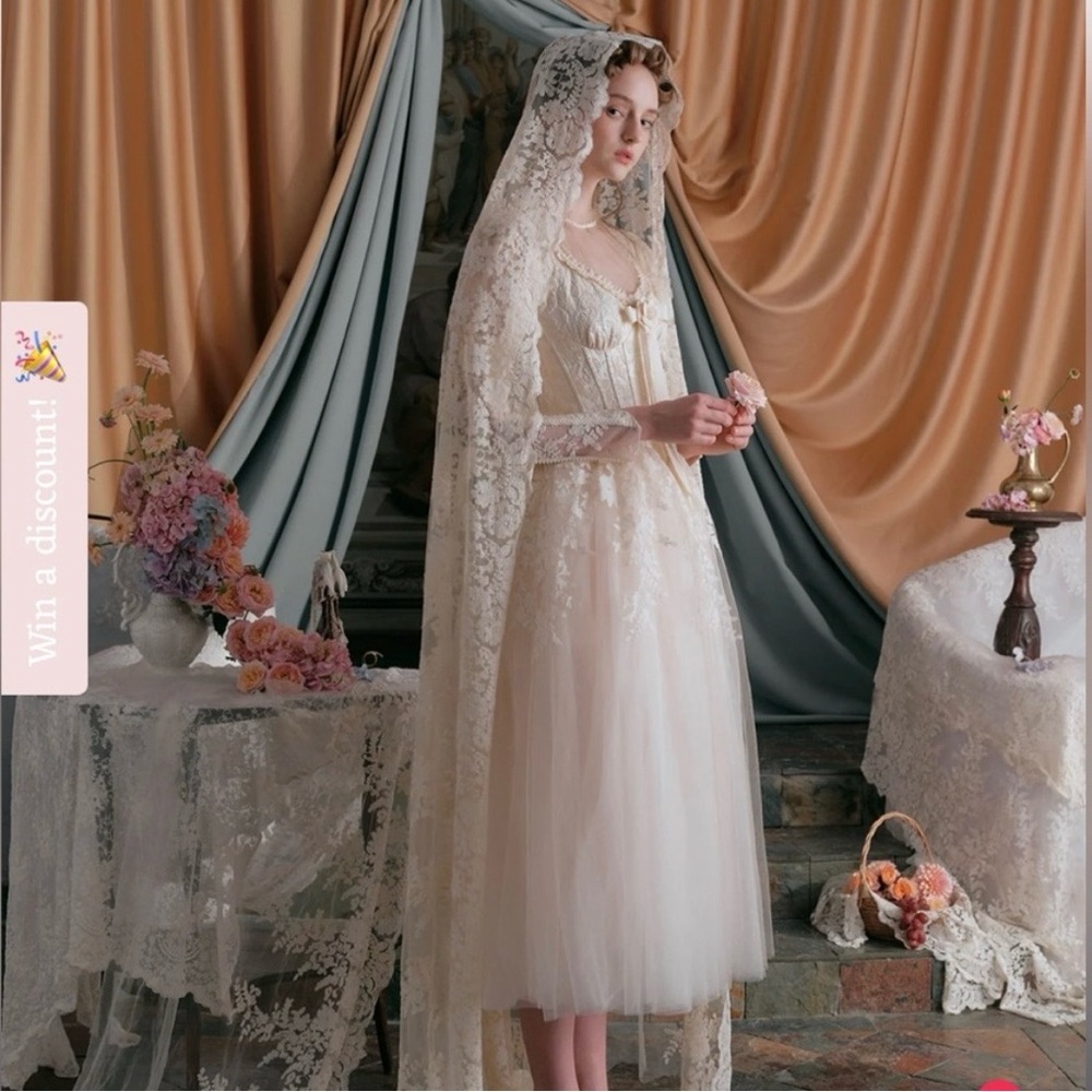 Lacemade 1900s Vintage inspired Midi Lace Bridal Gown costume NWT Size L (6-8) - Picture 2 of 14